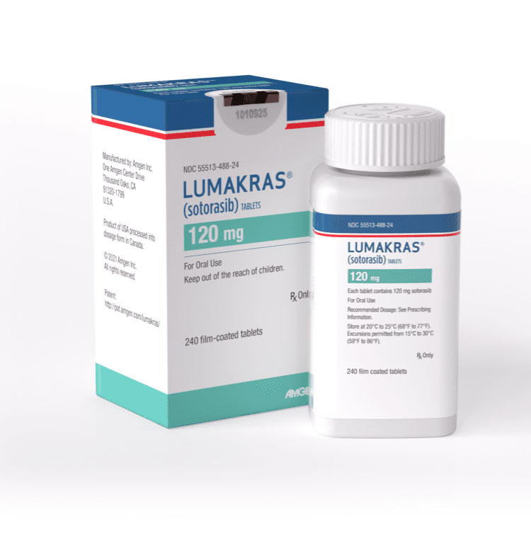 LUMAKRAS® (sotorasib) 120mg tablet bottle and box