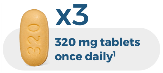 Three LUMAKRAS® (sotorasib) 320mg tablets once daily